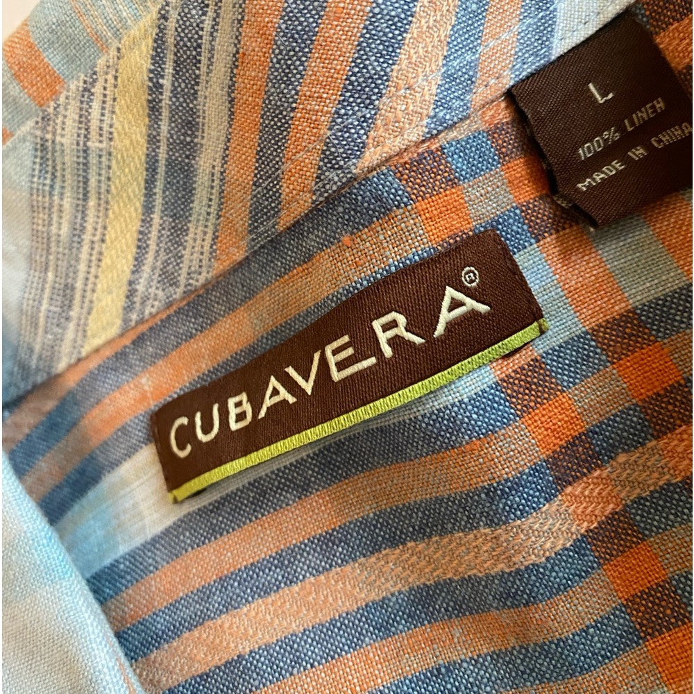 CUBAVERA Blue/Orange Plaid 100% Linen Button Front Shirt SZ L - Picture 3 of 8